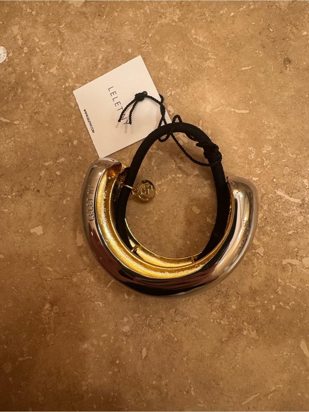 Lelet NY MIXED METAL DOUBLE ARCH PONY HAIR CUFF Gold and Silver Band NWT - Picture 6 of 11